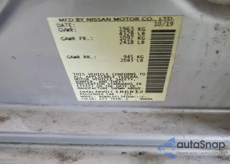 2020 Nissan Altima S z USA, uszkodzony, nr VIN 1N4BL4BV0LC186812